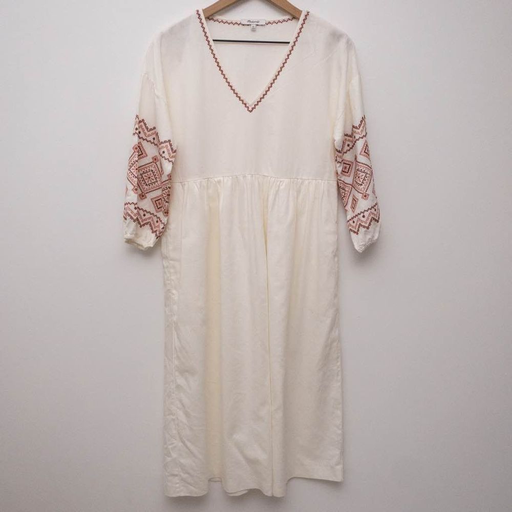 MADEWELL Embroidered-Sleeve Popover Midi Dress Size XS - Picture 2 of 12